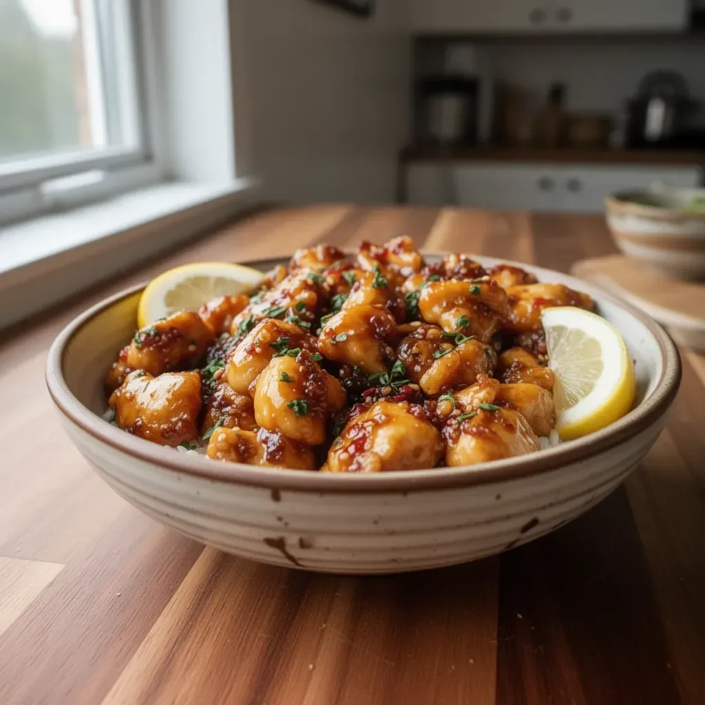 Delicious Honey Garlic Chicken Bites served on a platter