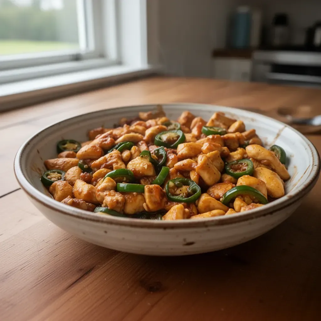 Spicy jalapeño chicken served with fresh vegetables