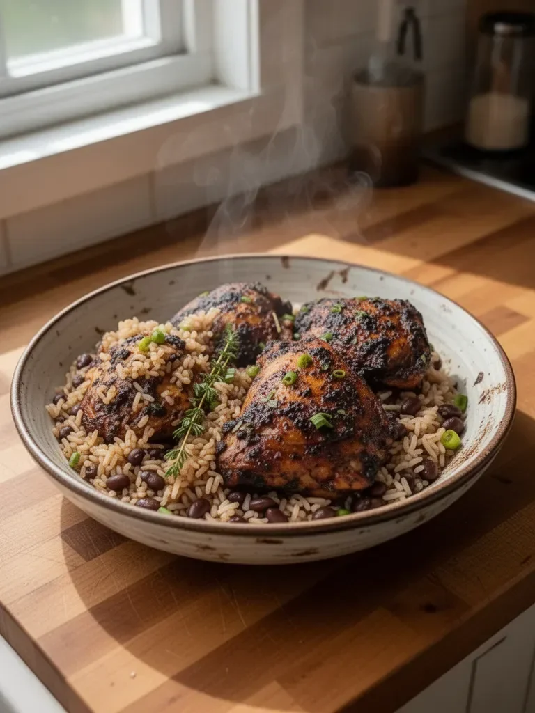 Jerk Chicken with Jamaican Rice and Peas