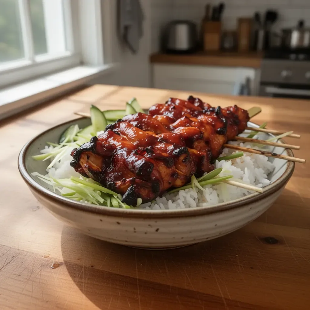 Delicious Korean BBQ chicken skewers ready to be grilled