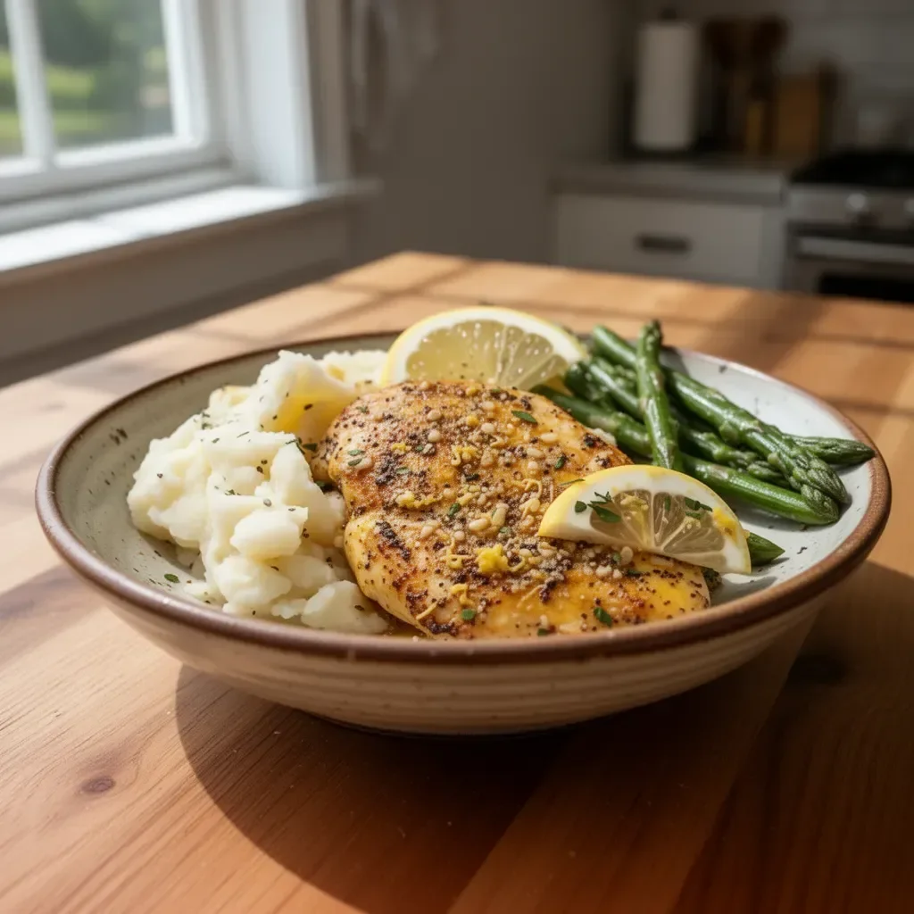Lemon Pepper Chicken Dinner with fresh herbs and spices
