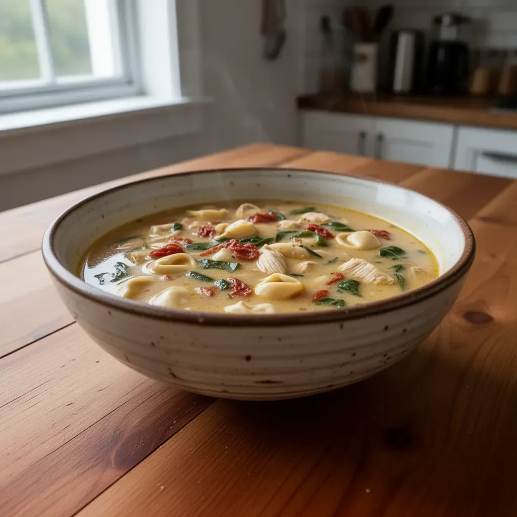 Bowl of Marry Me Chicken Soup with fresh ingredients and herbs