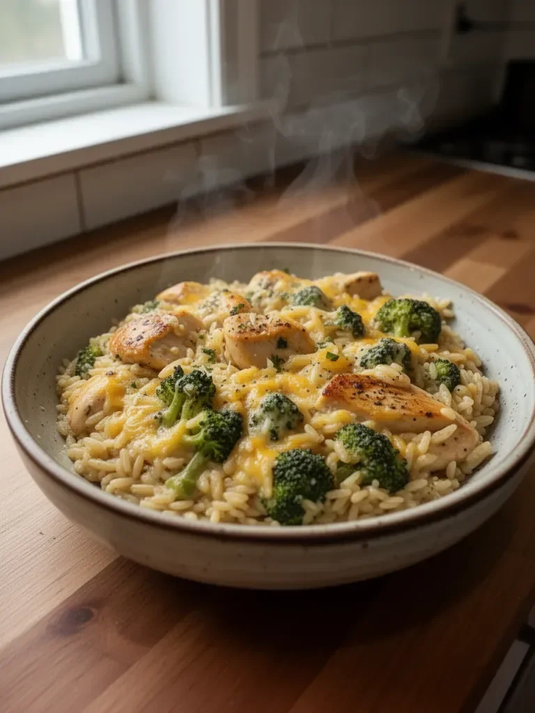 One-Pot Cheesy Chicken and Broccoli Orzo
