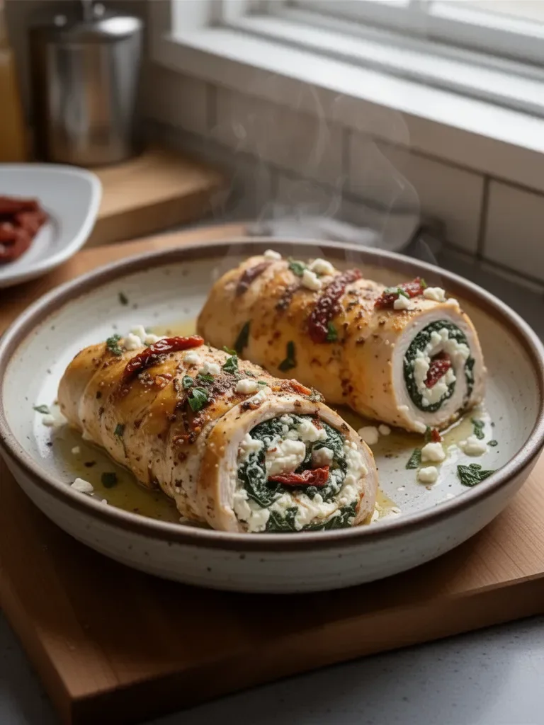 Rolled Up Chicken with Feta, Spinach, and Sun-Dried Tomatoes