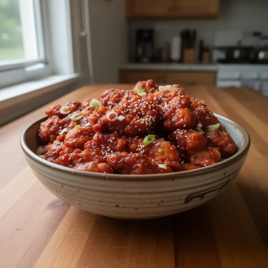 Spicy Korean Fried Chicken 3 Crispy and spicy Korean fried chicken served with dipping sauce