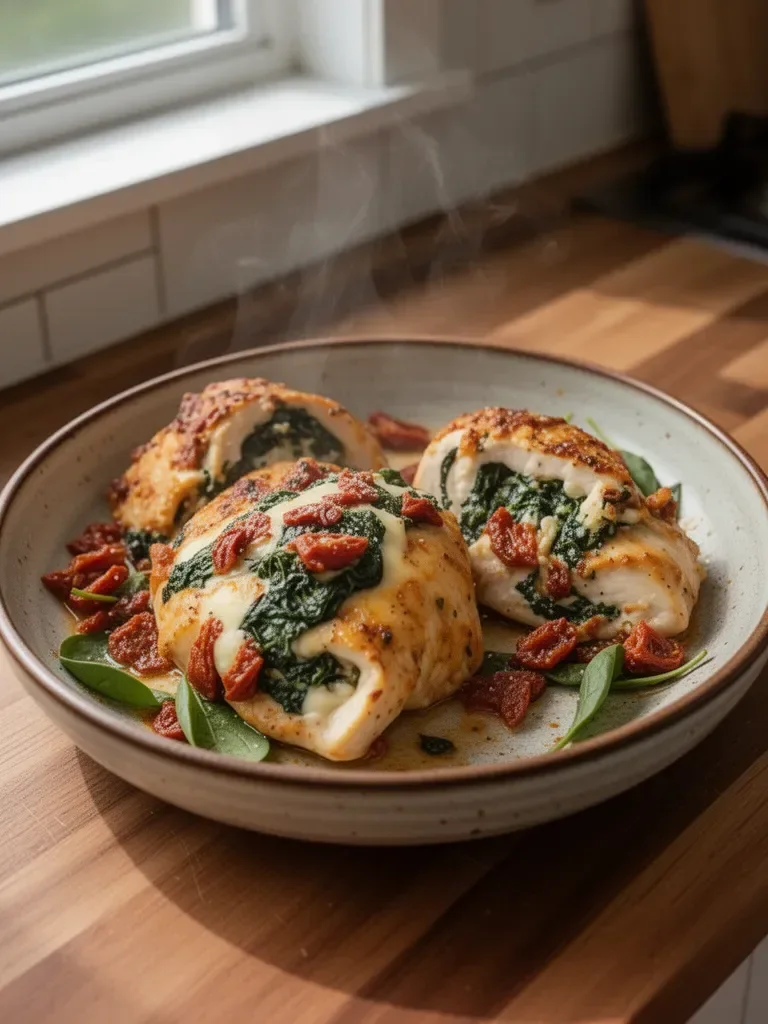 Sundried Tomato, Spinach and Cheese Stuffed Chicken