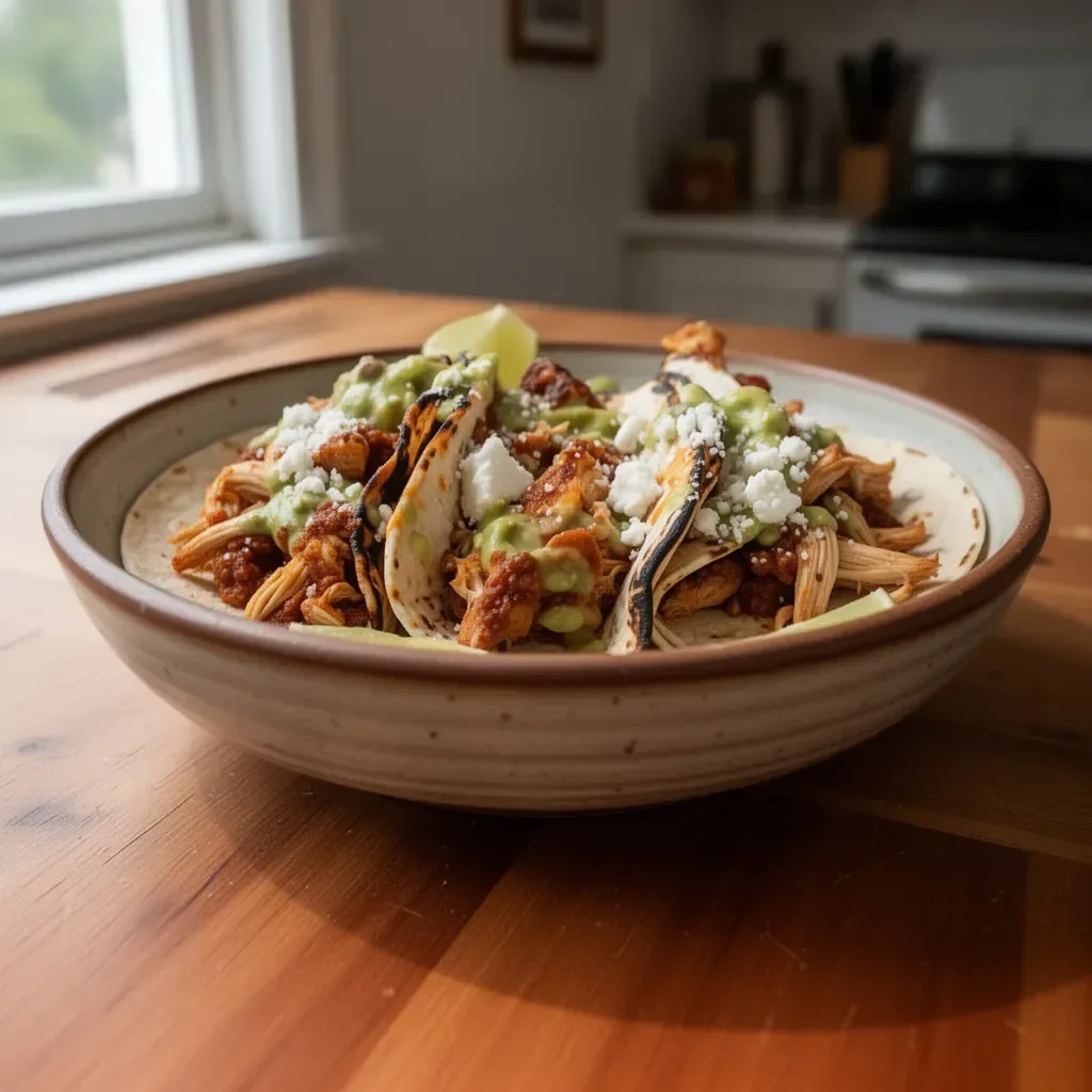 Delicious taqueria-style chicken tacos served with fresh toppings