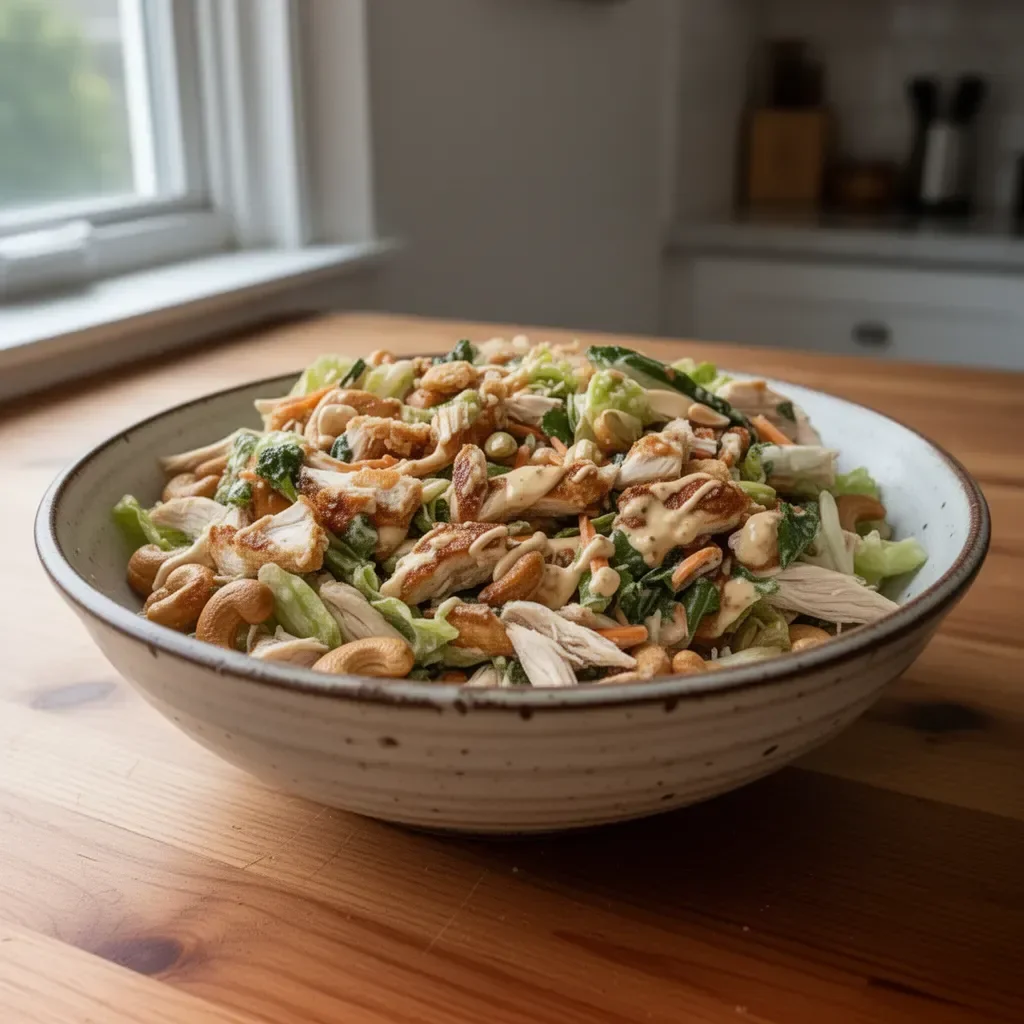 Delicious Chicken Cashew Crunch Salad with fresh ingredients and cashews