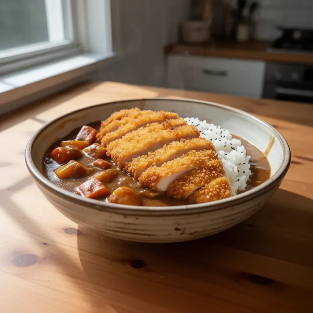 Delicious Chicken Katsu Curry served with rice and vegetables