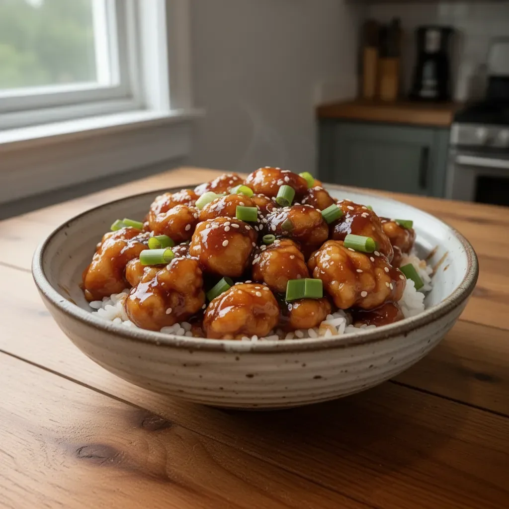 Crispy General Tso's Chicken served with vegetables and sauce