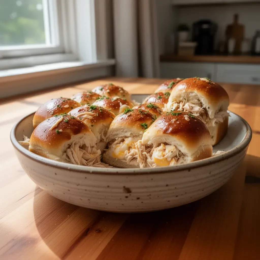 Juicy chicken sliders made with rotisserie chicken served on a plate