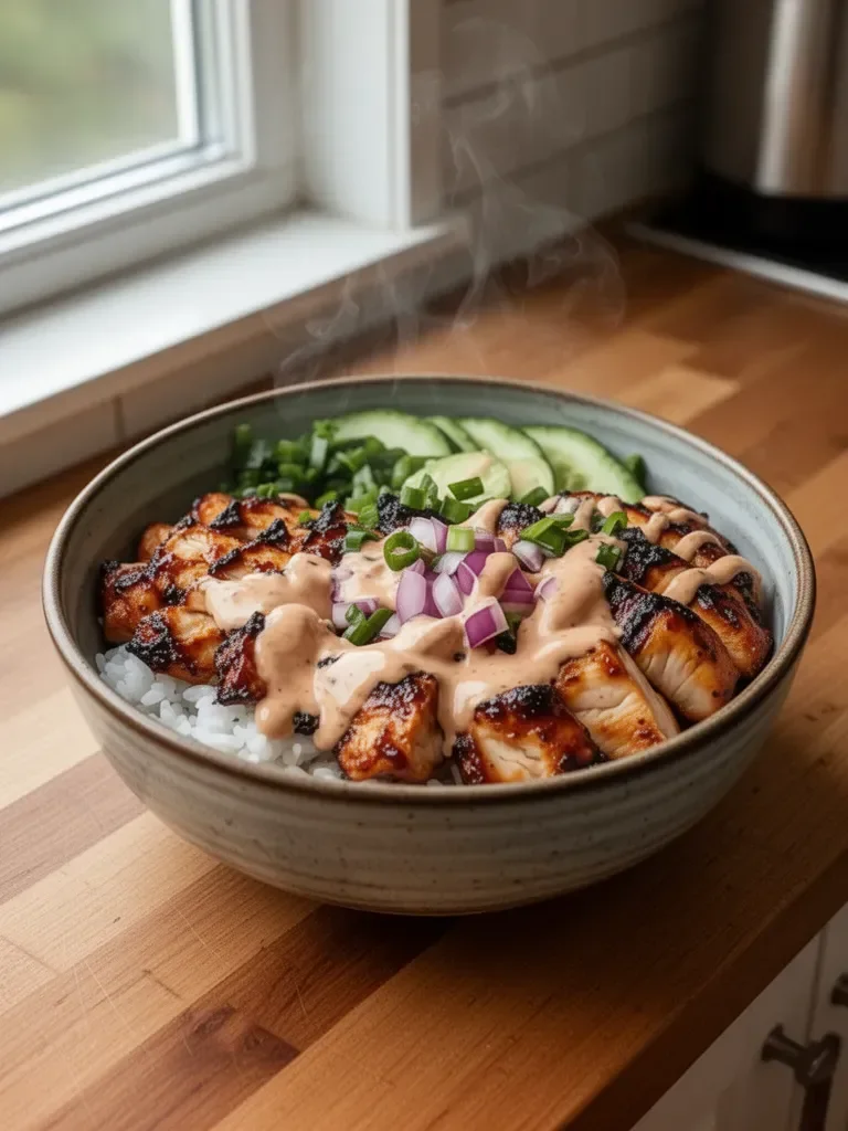 Korean BBQ Chicken Bowls with Gochujang Cream Sauce