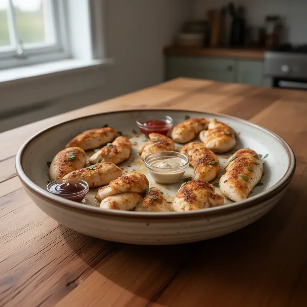 Oven baked chicken tenderloins with spices on a plate