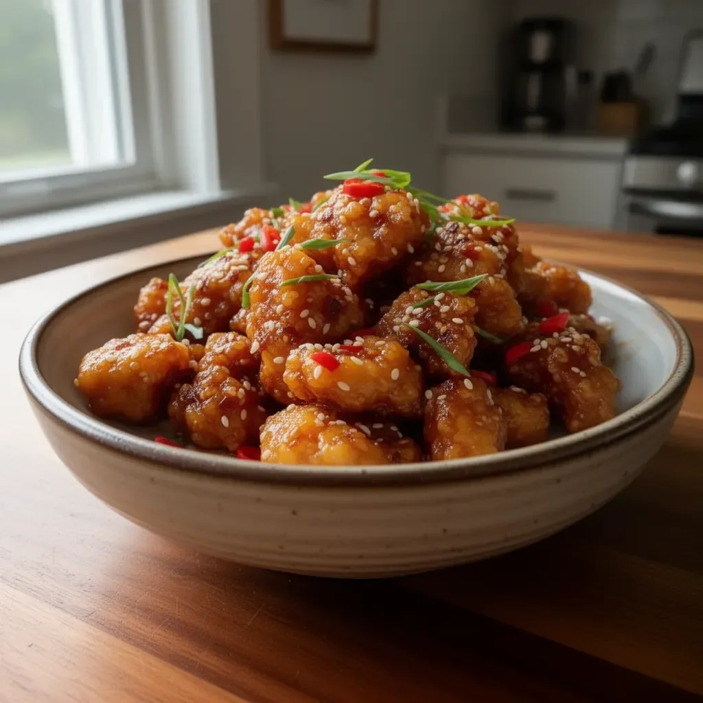 Delicious Panda Express copycat orange chicken served with rice