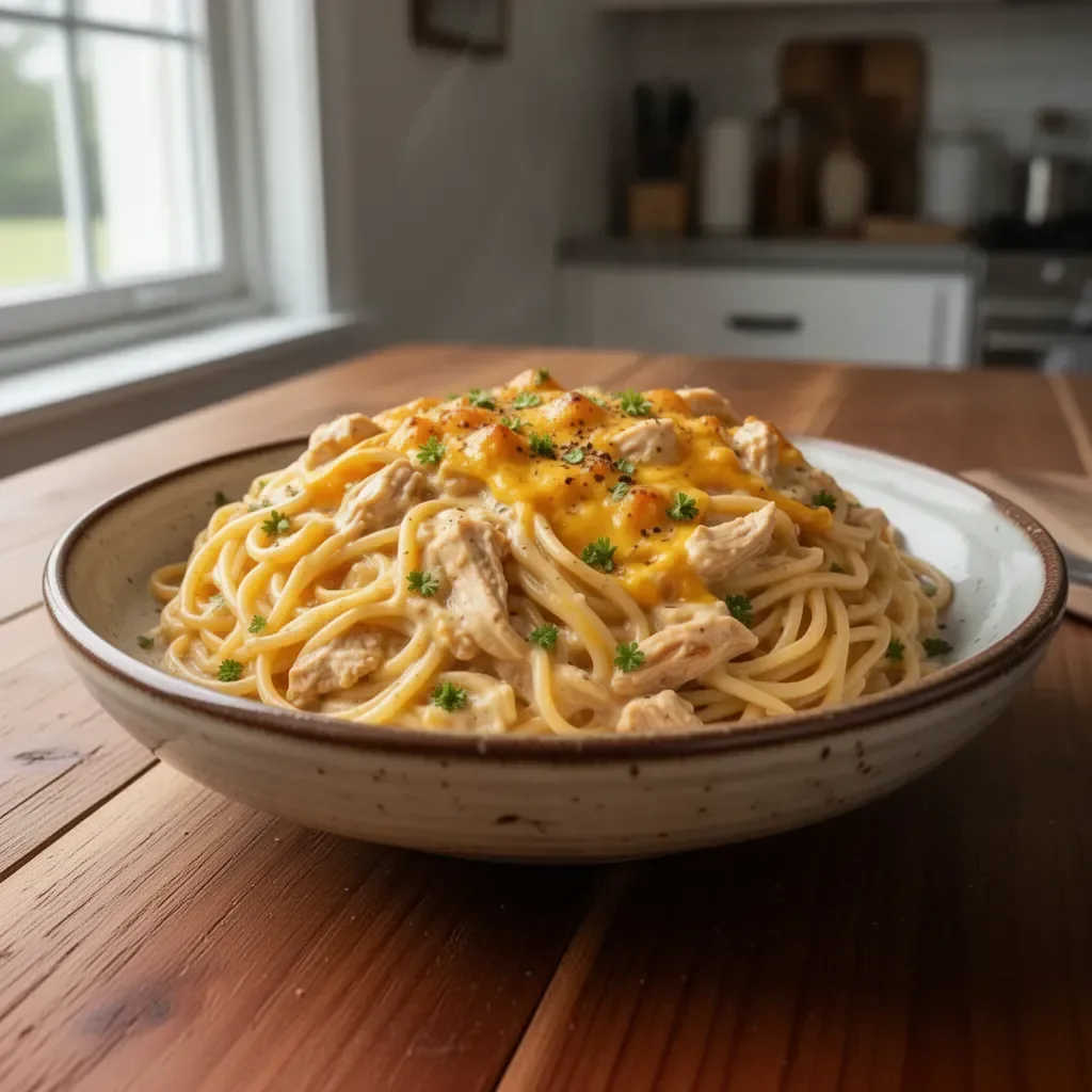 Delicious Pioneer Woman Chicken Spaghetti served in a bowl