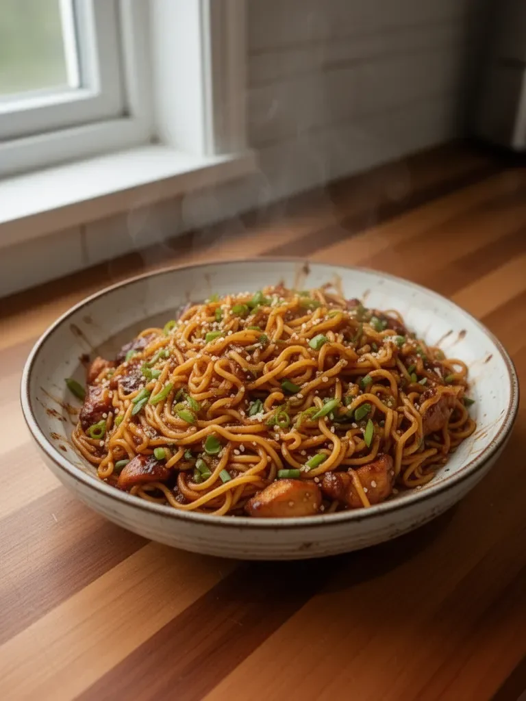 Sticky Garlic Chicken Noodles Recipe