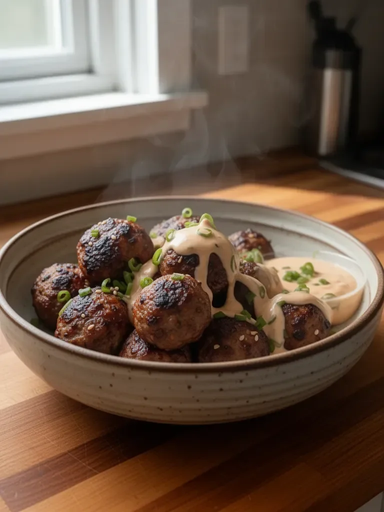 The Best Korean BBQ Meatballs with Spicy Mayo Dip